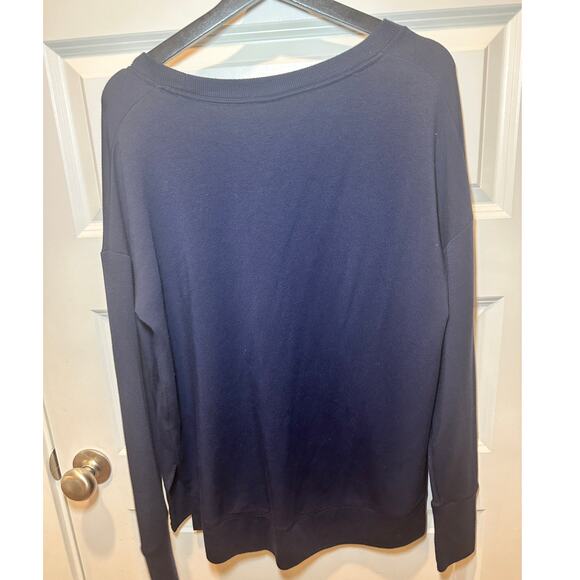 Athleta Balance Pullover Navy Sweatshirt Thumbholes Side Slit Size Medium - Picture 10 of 10